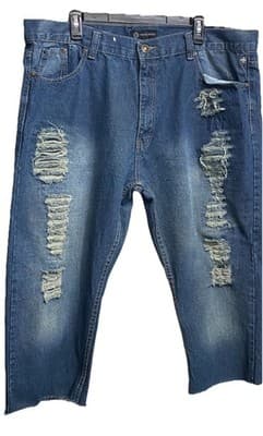Swiss Cross Jeans Mens 42X21 Blue Distressed Look Denim Straight Leg Cropped