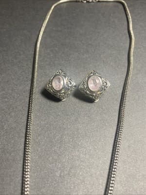 Vintage Necklace Pink Stone Matching Clip On Earrings Victorian Inspired - Thumbnail 3