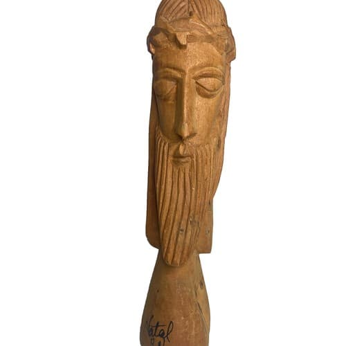 Hand Carved Wood Jesus statue Bust Signed By Artist “Natal R N”