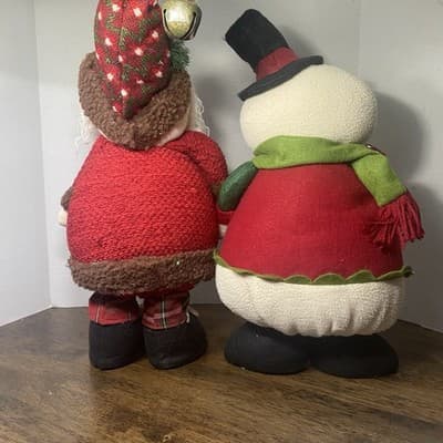 Vintage Folk Art Santa 20” & Snowman 16” Christmas Holiday Decor Plush - Thumbnail 4