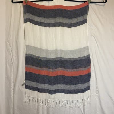 Caslon Linen Blend Fringe Red White And Blue Large Scarf 74"x28”