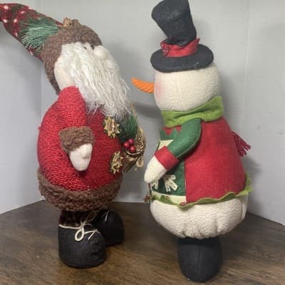 Vintage Folk Art Santa 20” & Snowman 16” Christmas Holiday Decor Plush - Thumbnail 3