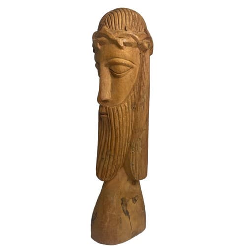 Hand Carved Wood Jesus statue Bust Signed By Artist “Natal R N” - Thumbnail 3