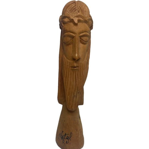 Hand Carved Wood Jesus statue Bust Signed By Artist “Natal R N” - Thumbnail 2
