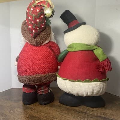 Vintage Folk Art Santa 20” & Snowman 16” Christmas Holiday Decor Plush - Thumbnail 5