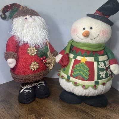 Vintage Folk Art Santa 20” & Snowman 16” Christmas Holiday Decor Plush - Thumbnail 2
