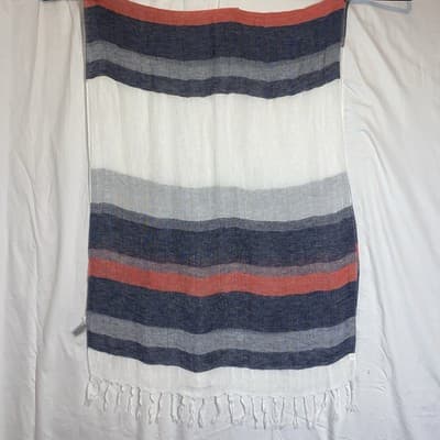 Caslon Linen Blend Fringe Red White And Blue Large Scarf 74"x28” - Thumbnail 2