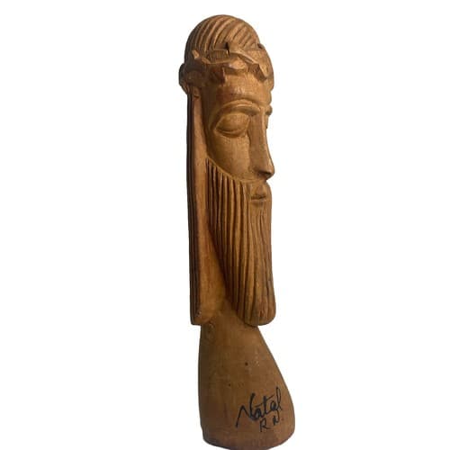 Hand Carved Wood Jesus statue Bust Signed By Artist “Natal R N” - Thumbnail 4