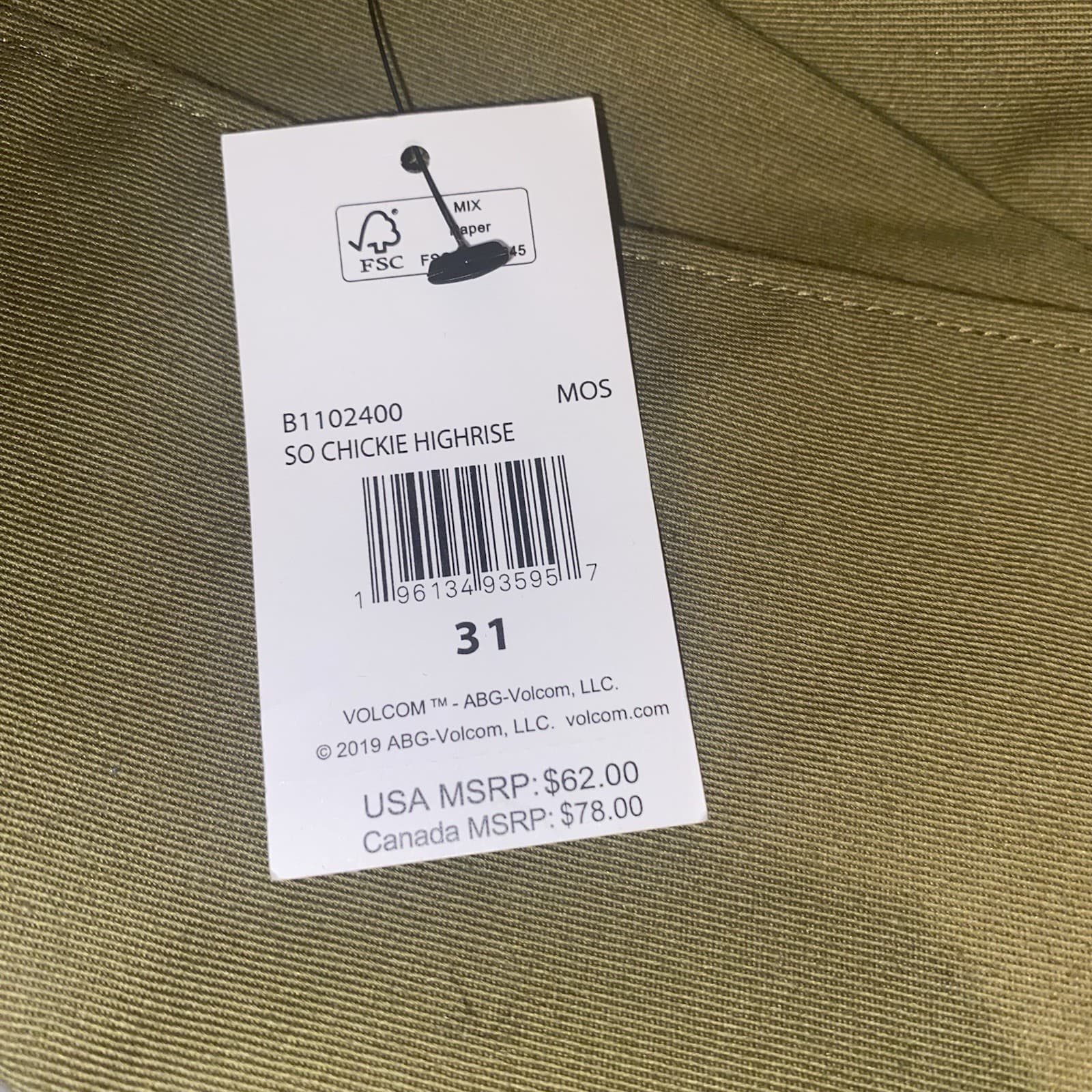Volcom SO Chickie High Rise Chino Pants In Army Green Size 30” Women - Thumbnail 4