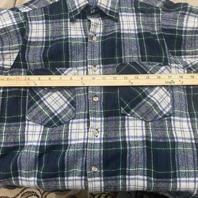 VTG 90s Woolrich Plaid Flannel Shirt Jacket Navy Green L USA Flannel Heavy - Thumbnail 3