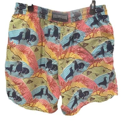 Vilebrequin Swimming Trunks Shorts Multi Color W Seals Mens 3XL Mesh Lined W36 - Thumbnail 2