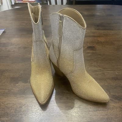 Hey Girl Corky’s Sz 8 Gold Bling Glam Ankle Boots Side Zip Cowgirl - Thumbnail 10