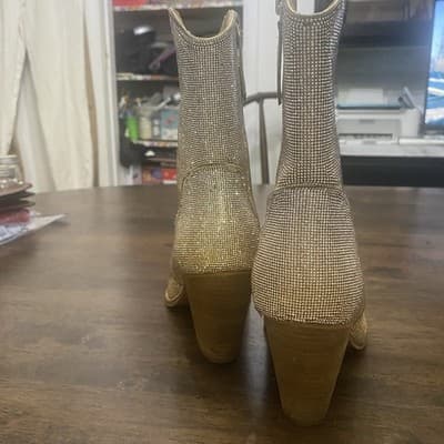 Hey Girl Corky’s Sz 8 Gold Bling Glam Ankle Boots Side Zip Cowgirl - Thumbnail 12