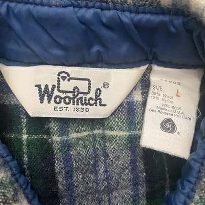 VTG 90s Woolrich Plaid Flannel Shirt Jacket Navy Green L USA Flannel Heavy - Thumbnail 7