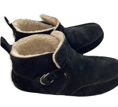 OluKai Womens Sz 7 M Shearling Lined Black Suede Ankle Boots Slip On - Thumbnail 2