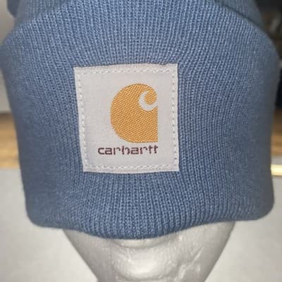 Carhartt Beanie Hat Mens One Size Fits All Rib Knit Cuff Logo Blue - Thumbnail 2