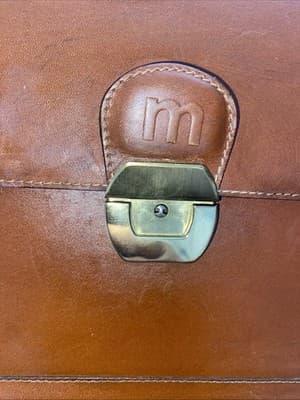 Handmade Columbian Genuine Leather Briefcase Messenger Bag Brass Close 1980-2000 - Thumbnail 5