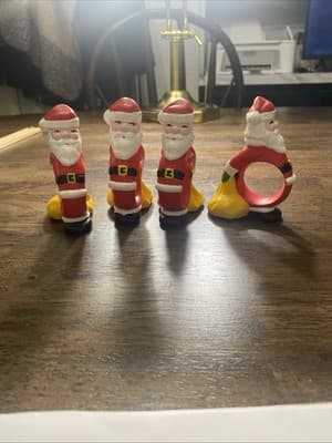 🎄Vintage -4 Santa Christmas Napkin Rings - Hand Painted HOLT HOWARD? 1980 🎄 - Thumbnail 6