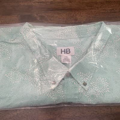 HB Shirt Mens 7XL Patterned Mint Green SS Casual Button Down Casual Summer Vaca - Thumbnail 4