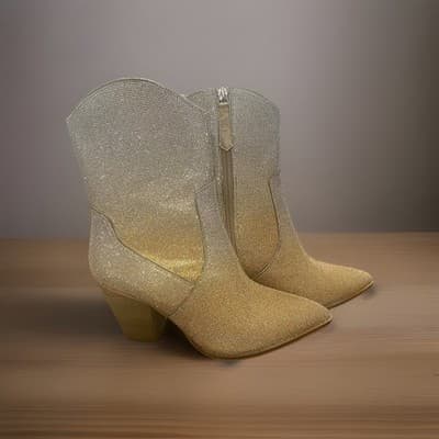 Hey Girl Corky’s Sz 8 Gold Bling Glam Ankle Boots Side Zip Cowgirl - Thumbnail 3