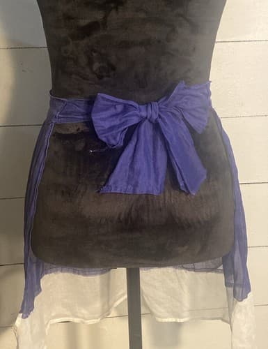 Vintage Organza Blue & White Apron Applicade Snowman Sheer Tied Back - Thumbnail 2