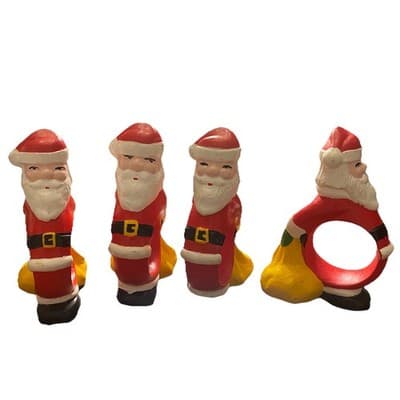 🎄Vintage -4 Santa Christmas Napkin Rings - Hand Painted HOLT HOWARD? 1980 🎄 - Thumbnail 2