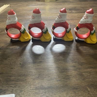 🎄Vintage -4 Santa Christmas Napkin Rings - Hand Painted HOLT HOWARD? 1980 🎄 - Thumbnail 5