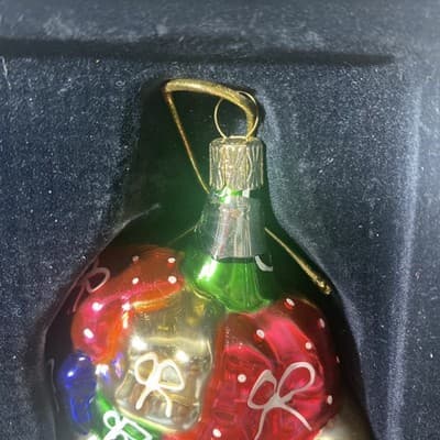 Christmas Ornaments Set Of 3 Vintage Glass Santa Stocking & Sleigh 1990s-2000s - Thumbnail 4