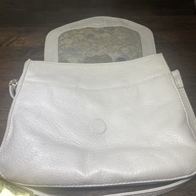 Elliott Lucca Rojo Ivory Leather Basket Weave Flap Close Crossbody Bag Purse - Thumbnail 5
