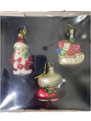 Christmas Ornaments Set Of 3 Vintage Glass Santa Stocking & Sleigh 1990s-2000s - Thumbnail 2