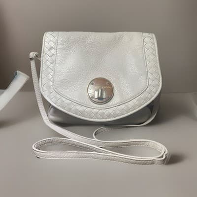 Elliott Lucca Rojo Ivory Leather Basket Weave Flap Close Crossbody Bag Purse - Thumbnail 2
