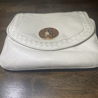 Elliott Lucca Rojo Ivory Leather Basket Weave Flap Close Crossbody Bag Purse - Thumbnail 11