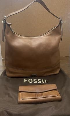 Fossil Brown Leather Hobo Shoulder Bag W Matching Wallet & Dust Bag - Thumbnail 2