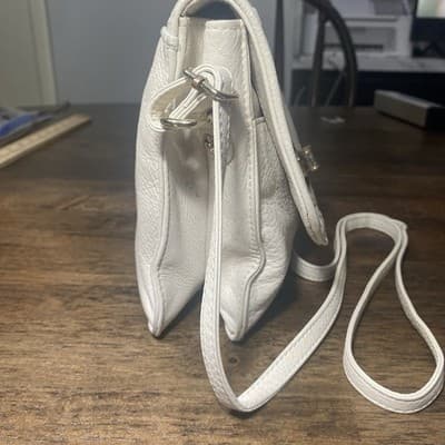 Elliott Lucca Rojo Ivory Leather Basket Weave Flap Close Crossbody Bag Purse - Thumbnail 4