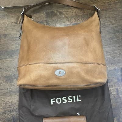 Fossil Brown Leather Hobo Shoulder Bag W Matching Wallet & Dust Bag - Thumbnail 3