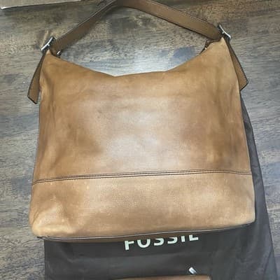 Fossil Brown Leather Hobo Shoulder Bag W Matching Wallet & Dust Bag - Thumbnail 7