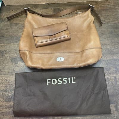 Fossil Brown Leather Hobo Shoulder Bag W Matching Wallet & Dust Bag - Thumbnail 18