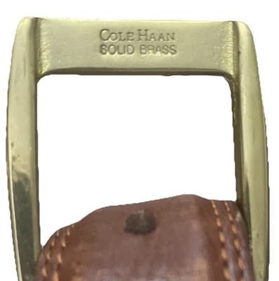 Cole Haan Brown Leather Dress Belt Mens Sz 38 Solid Brass Buckle Made in India - Thumbnail 2