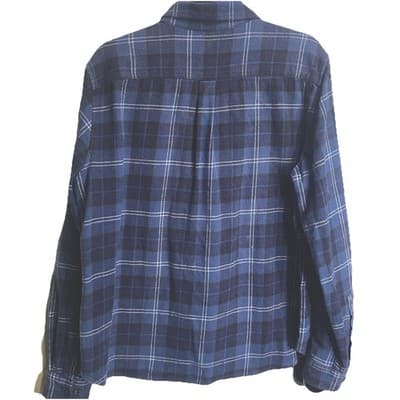 Eddie Bauer Bristol Flannel Shirt Mens Small Blue Black Plaid Button Down - Thumbnail 2