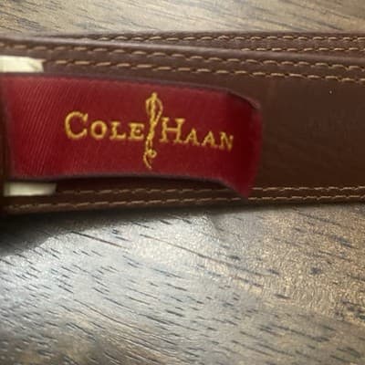 Cole Haan Brown Leather Dress Belt Mens Sz 38 Solid Brass Buckle Made in India - Thumbnail 5