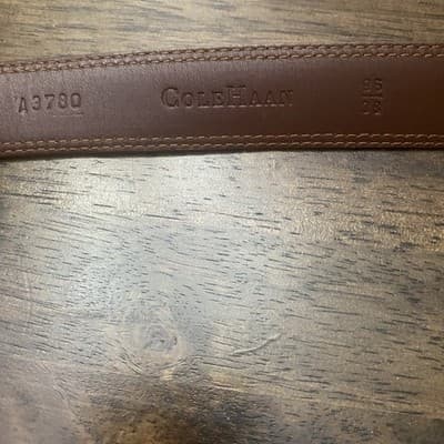 Cole Haan Brown Leather Dress Belt Mens Sz 38 Solid Brass Buckle Made in India - Thumbnail 6