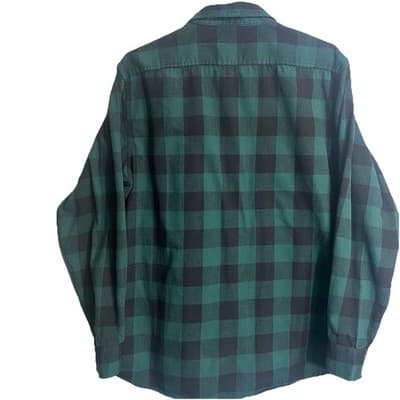 Design in Italy Men’s L Flannel Shirt Green Black Plaid Pockets Long Sleeve - Thumbnail 2
