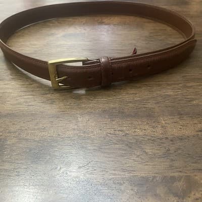 Cole Haan Brown Leather Dress Belt Mens Sz 38 Solid Brass Buckle Made in India - Thumbnail 3
