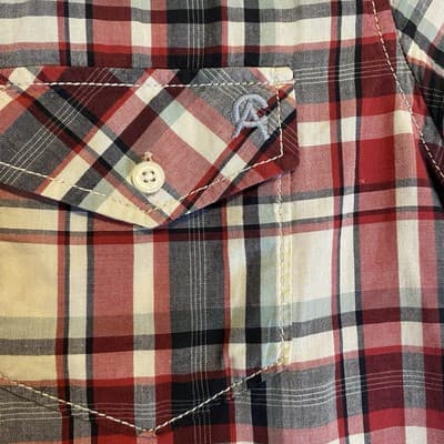 Christian Audigier Button up Mens Medium M Plaid Skull Patch Biker Red - Thumbnail 4