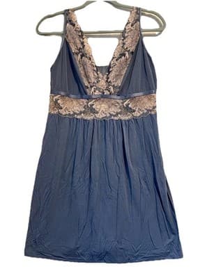 Vintage Sz Large Blue with Dusty Rose Lace Slip Nightgown Lingerie - Thumbnail 3