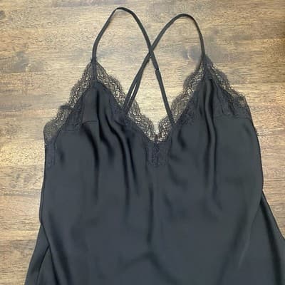 Victoria's Secret Satin & Lace Babydoll Nightgown Women Medium Black - Thumbnail 2