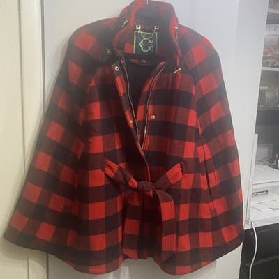 C Wonder Buffalo Plaid Wool Cape - Thumbnail 5