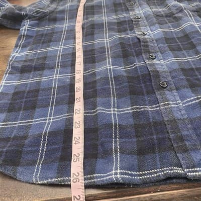 Eddie Bauer Bristol Flannel Shirt Mens Small Blue Black Plaid Button Down - Thumbnail 6