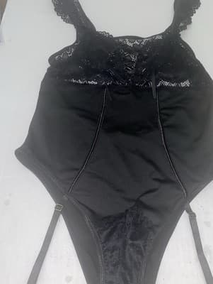 Lace-Up Lingerie Black Lace Bodysuit With Stocking Garters - Thumbnail 7