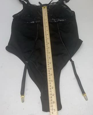 Lace-Up Lingerie Black Lace Bodysuit With Stocking Garters - Thumbnail 15